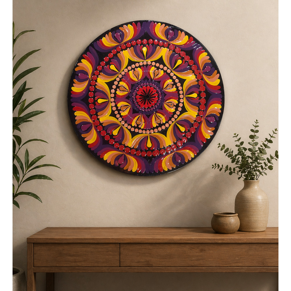 Warm Sunset Mandala Hand Painted Vinyl Record Art 12” Boho Retro Wall Decor